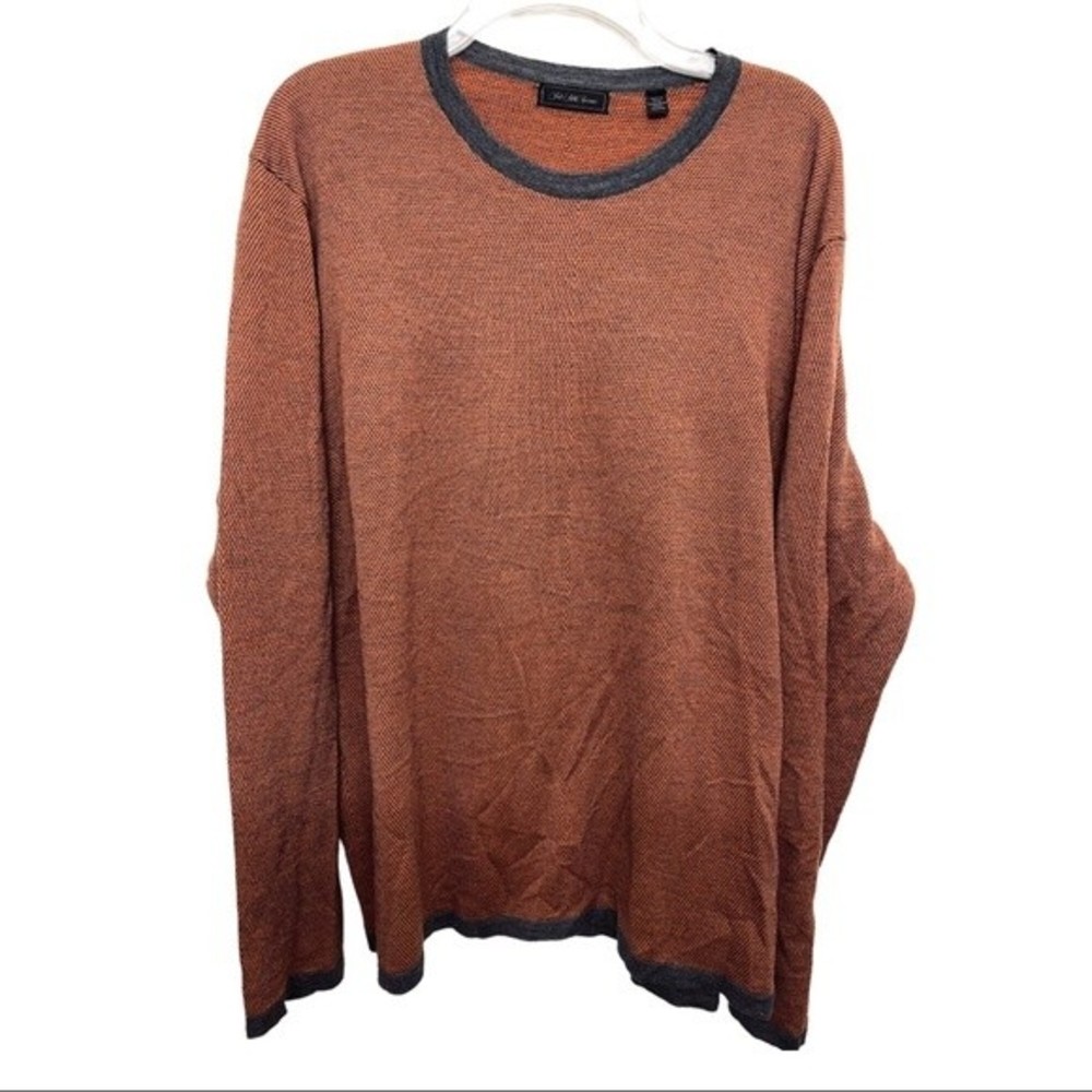 SAKS Ringer Neck Sweater Superfine Merino Rust/Gray XXL